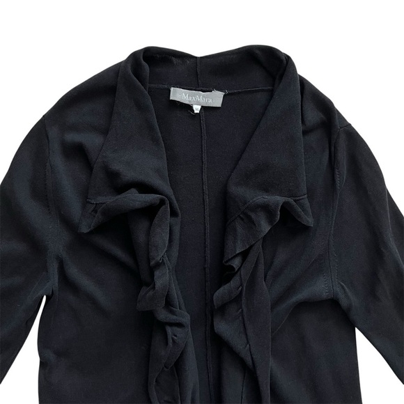 MaxMara Silk Cotton Blend Ruffle Open Front Waterfall Cardigan in Black Size M - Picture 3 of 10